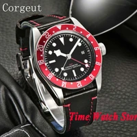 solid corgeut 41mm gmt automatic mens watch sapphire glass black sterile dial luminous white marks red bezel