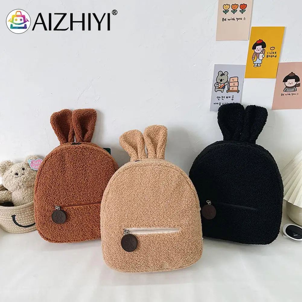 

Fashion Women Cute Bunny Ears Backpack Shoulder Bag Casual Ladies Hit Color Small Handbags Bunny Ear Design Woolen Cloth Durable