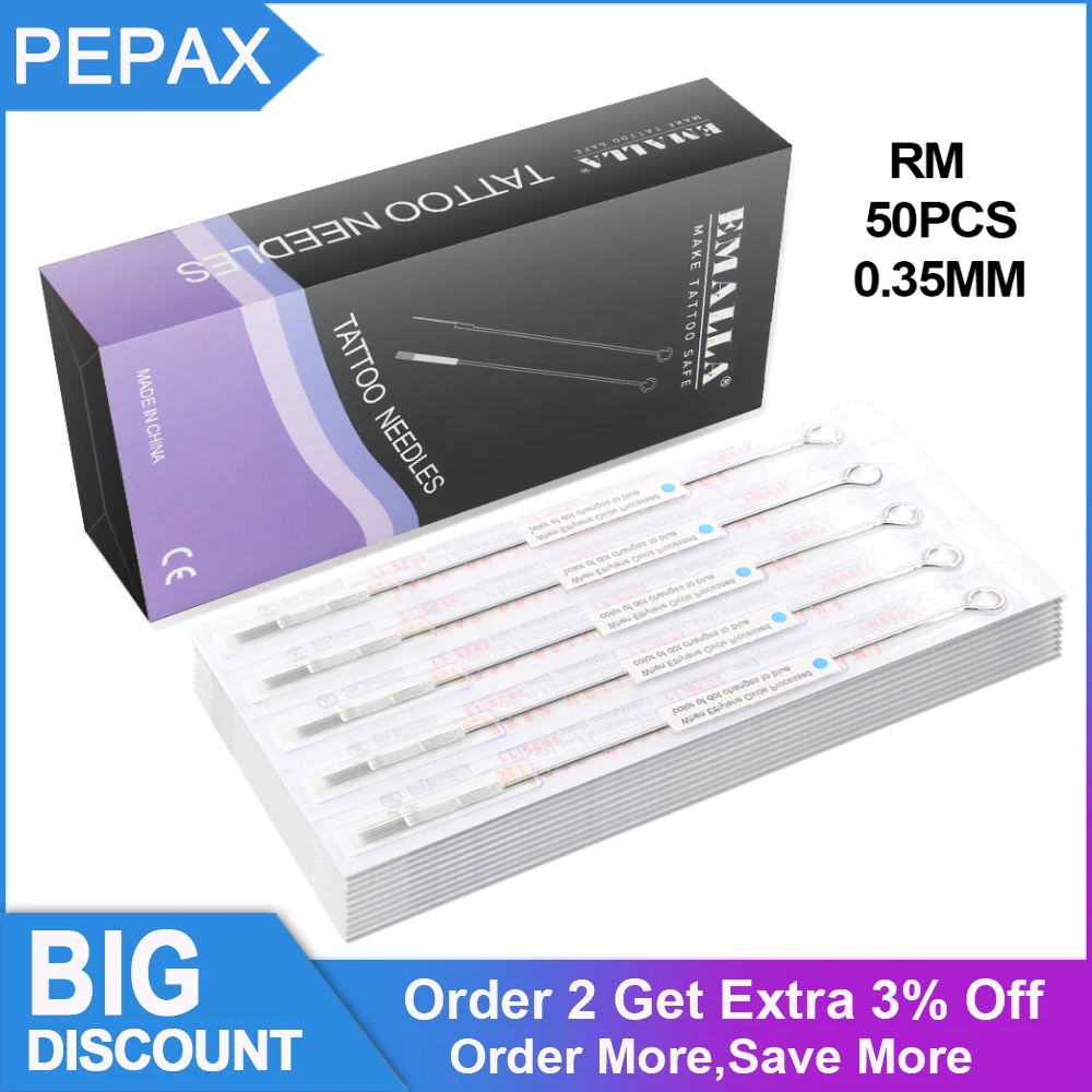 

50 шт./корт. Профессиональные одноразовые стерильные тату-иглы 0,35 мм, синие круглые тату-Иглы Magnum для тату-машинок, принадлежности