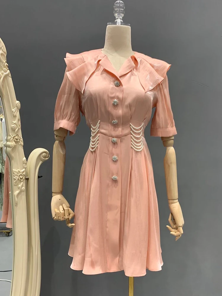 Женское атласное платье с бусинами и бриллиантовой пряжкой летнее легкое