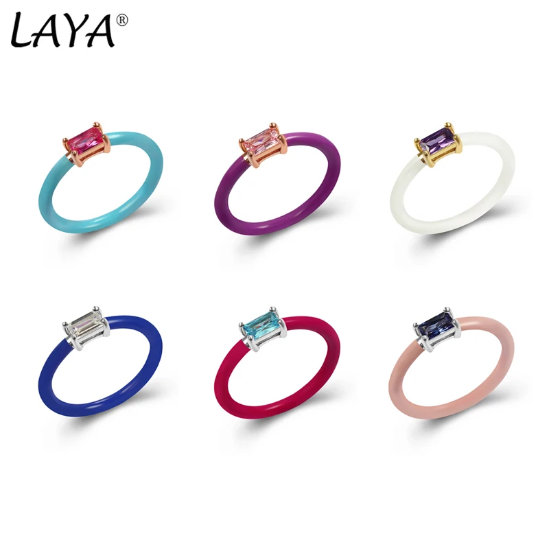 Laya 925 Sterling Silver Free Shipping Synthetic Color Crystal Fashion Finger Ring For Women Charm Jewelry Handmade Enamel
