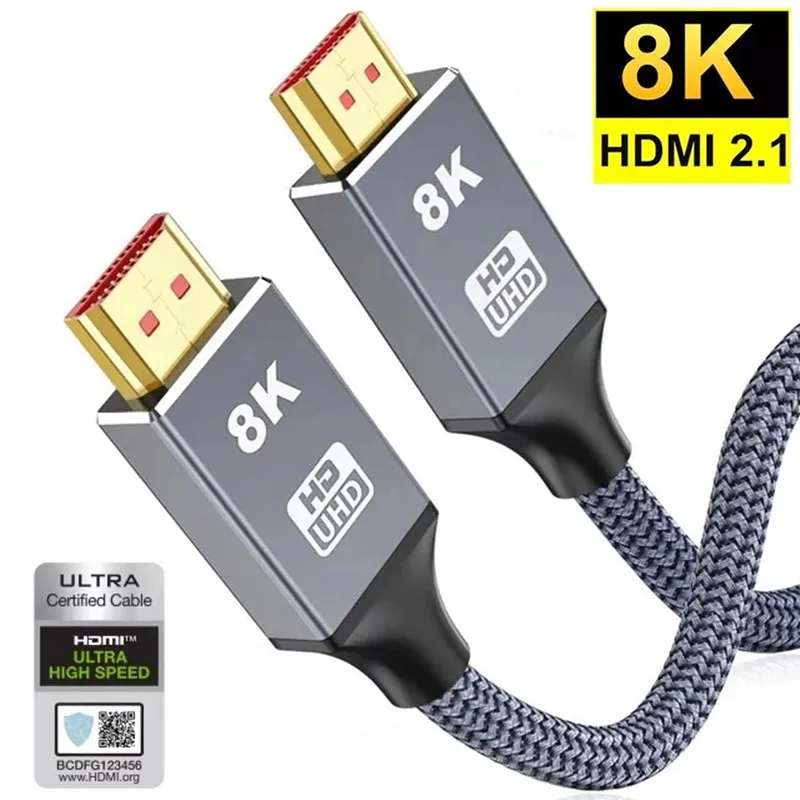 

1M 2M 3M HDMI 2.1 Cable 8K 60Hz 4K 120Hz 48Gbps Digital Cord ARC 3D HDR Ultra HDMI for Splitter Switch PS4 PS5 TV Box Projector