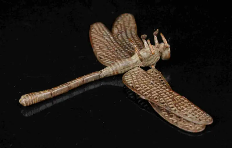

Exquisite China Old Hand-Carved Red Copper Insect Lifelike Dragonfly Statue