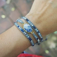 drop shipping vintage 3 times blue mixed natural stone crystal beadwork stackable adjustable wrap wrist bracelet jewelry gift