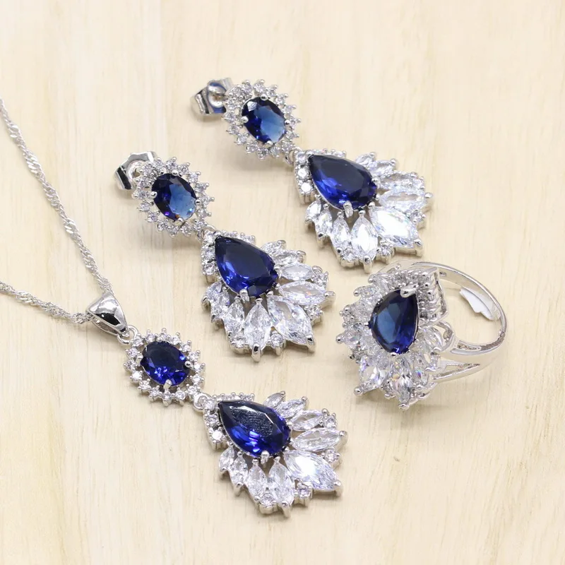 4 шт. комплект из колье серёг и кольца серебра 925 пробы|Ювелирные наборы| |