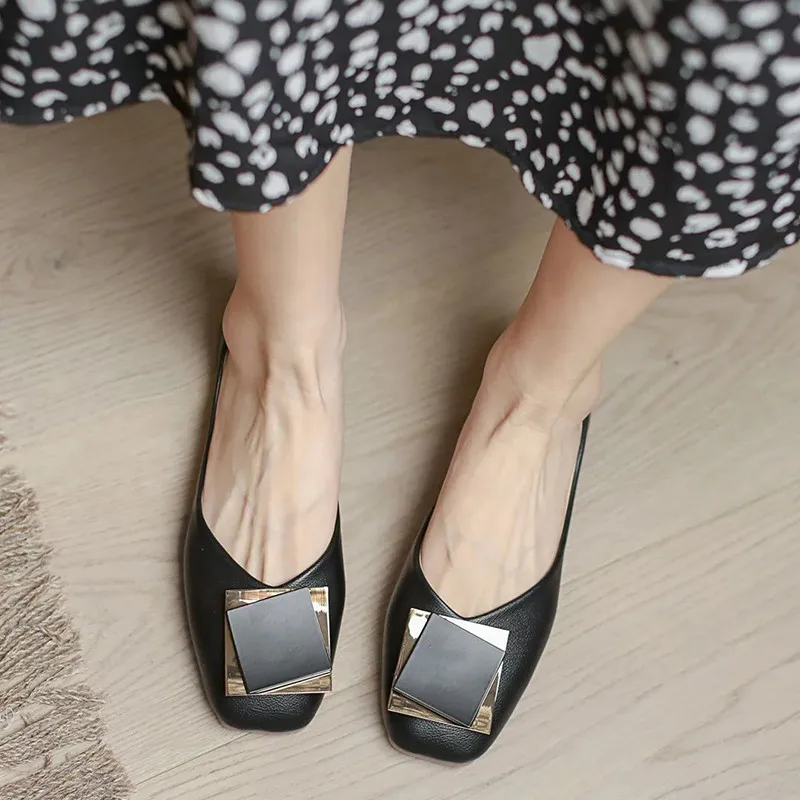 

Fashion New Slip-On Buckle Strap Dress Shoes Black Square Toe Non-Slip Office Shoes Elegant Casual Shallow Light Boat Shoes