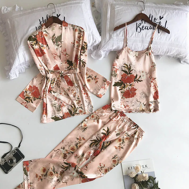 Комплект пижамный Женский шелк цвет в ассортименте M L XL XXL 3 шт./компл.|Комплекты