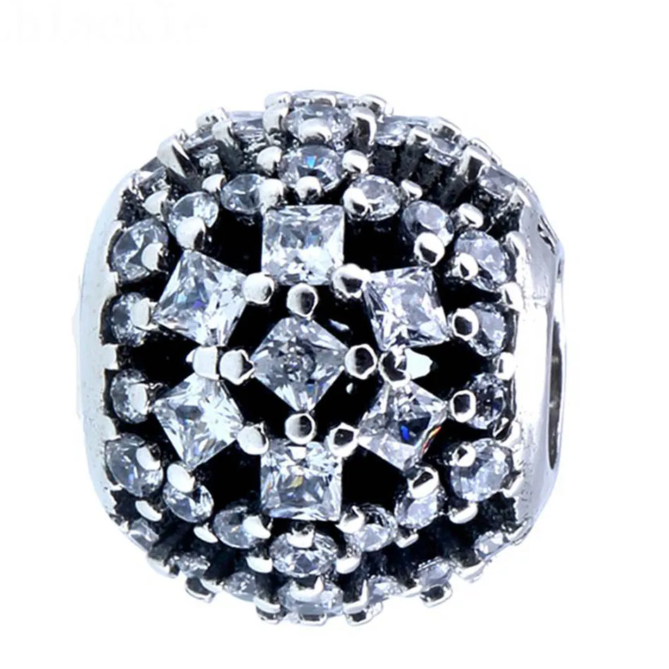 

Аутентичные S925 Серебряные Бусины DIY Ювелирные изделия снег размытый Шарм Подходит Для женского браслета браслет прозрачный CZ