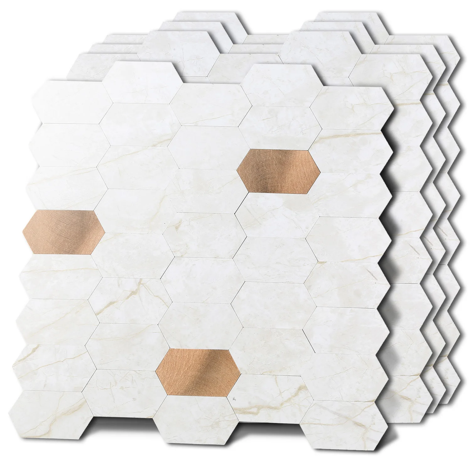 

12'' x12'' Self Adhesive Backsplash Tile Sticker Peel and Stick Marble Stone Aluminum PVC Marble White&Copper Wall Tiles