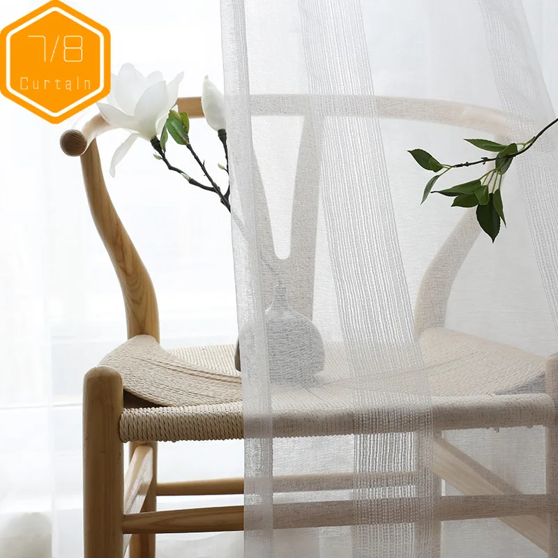 

American Pastoral Linen Curtains White Bay Window Curtains for Bedroom Living Room Cotton and Linen Balcony Partition Screen