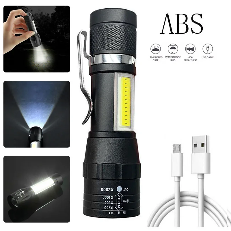 

Mini Flashlight Rechargeable Usb Aluminum Alloy Led Bulbs Flashlights Adjustable Zoom Waterproof Cob 3 Model Lamp Beads Torches