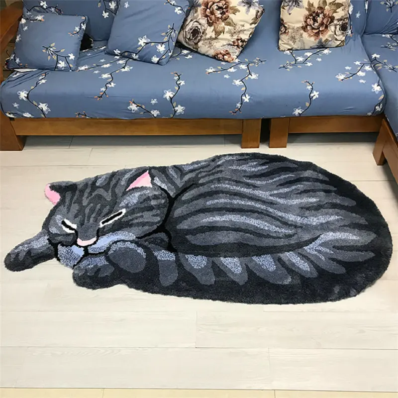 cute cat shape rug anti slip plush hand woven carpet mat living room bedroom bathroom door gray brown cats rugs free global shipping