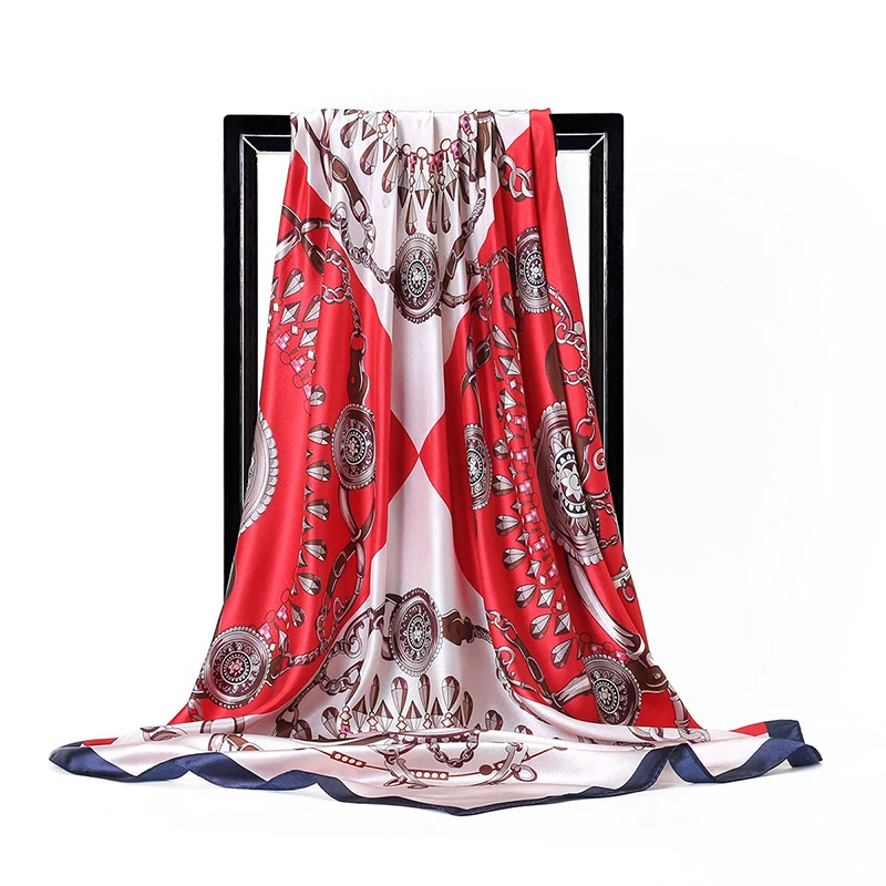 

Temperament Women's Shawl Chain Gemstone Printing Sunscreen Silk Scarf in Summer Decorate Head Scarves Gifts for Ladies