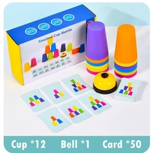 Stack Cup Game With Card Kids Educational Montessori Toys Intellectual Enlightenment Color Cognition Logic Training