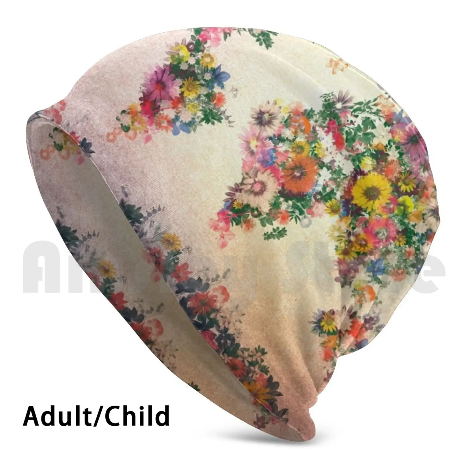

World Map Floral 4 Beanies Pullover Cap Comfortable Map Of The World World Map Collage Abstract Map Flower Flowers