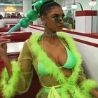 Накидка женская сетчатая пляжная, пикантный прозрачный накидка для плавания с меховым декором, Пляжное кимоно, накидка для бикини