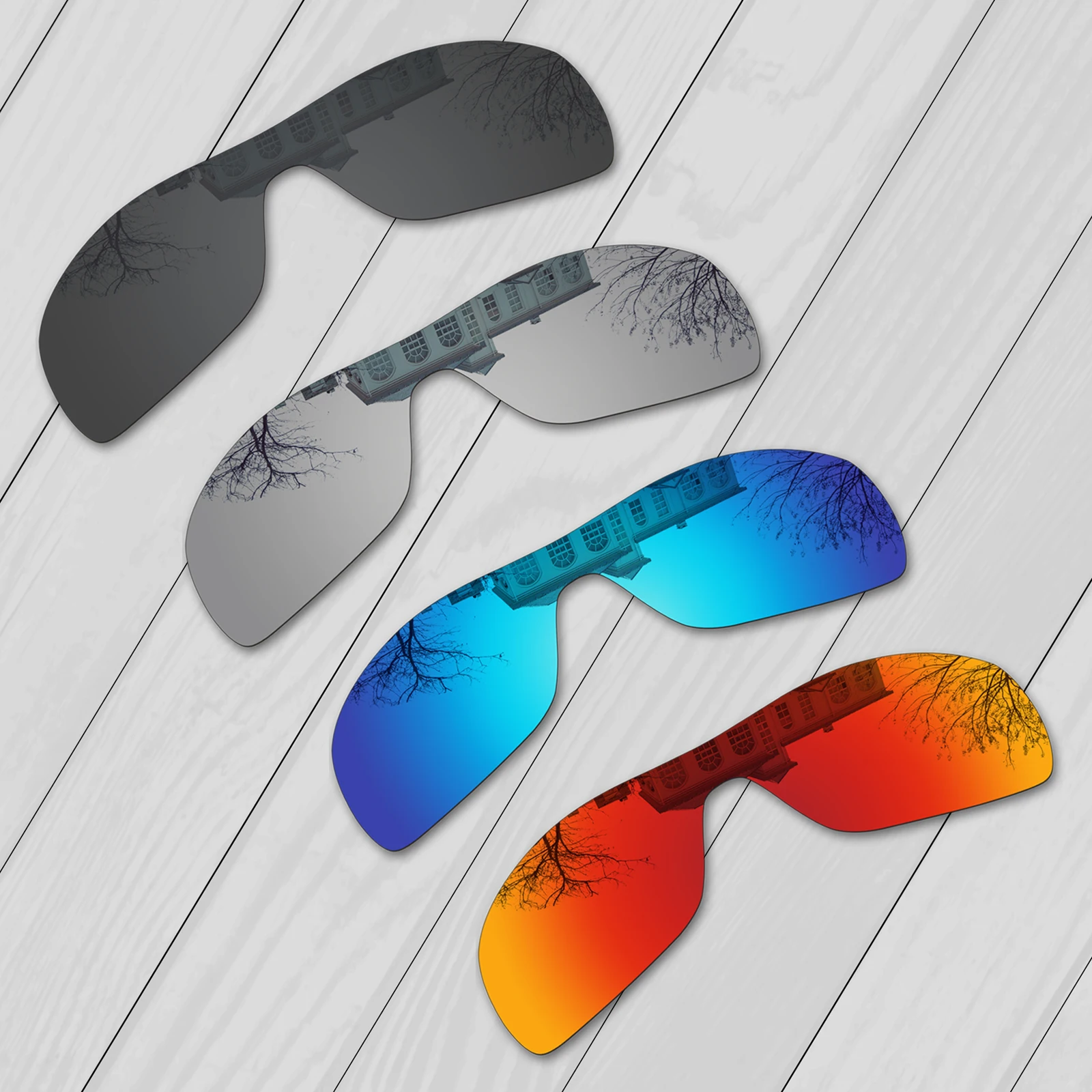 E.O.S 4 Pieces Black & Silver & Ice Blue & Fire Red Polarized Replacement Lenses for Oakley Turbine Rotor OO9307 Sunglasses