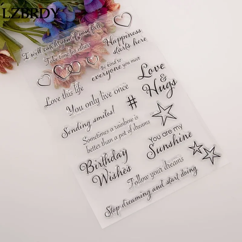 1 Pack Happiness Love Birthday Wishes Letters Heart Star Clear Rubber Stamps for Card Making Scrapbooking Valentine's Day Decors | Дом и
