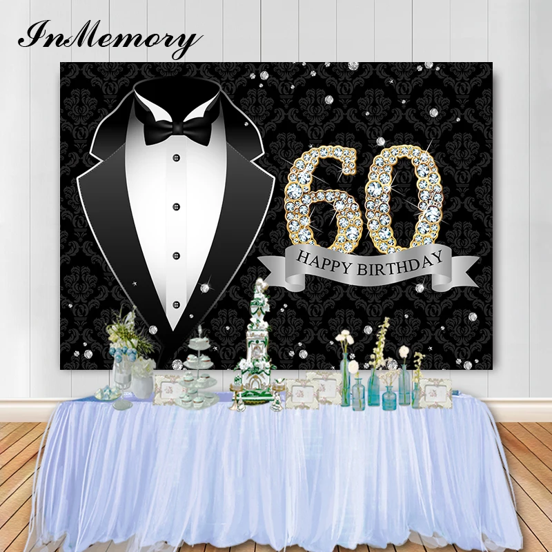 

Inmemory Black Suits Gentleman Happy 30th 40th 50th 60th Birthday Backdrop Man Wdding Party Photography Background Customized