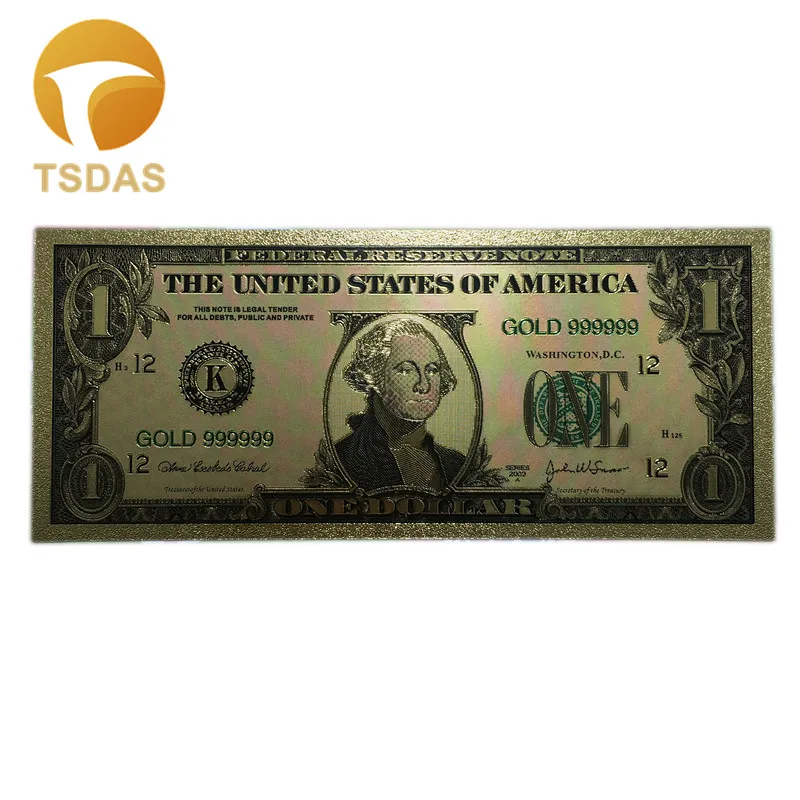 Новейший цвет США золотые банкноты $1 доллар валюта Америка золотой для домашнего