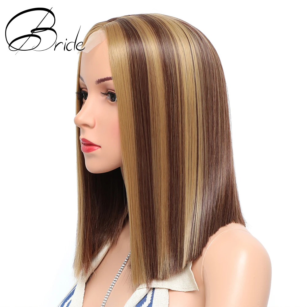 Длинный прямой Гладкий синтетический парик 14 дюймов коричневого и светлого