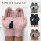 Недавно кошка перчатки для женщин шерстяные перчатки осень-зима Открытый легкий и теплый холодный защита подкладкой и с кошкой перчатки с принтом