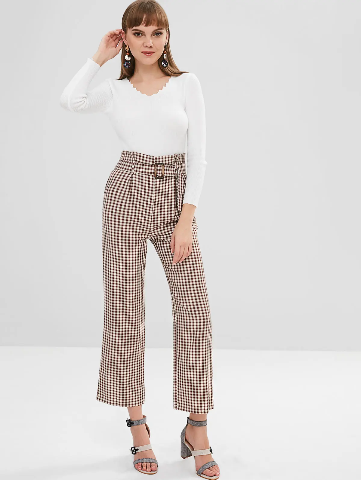 ZAFUL свитер в рубчик с волнистым вырезом горловины v-образный вырез полный рукав