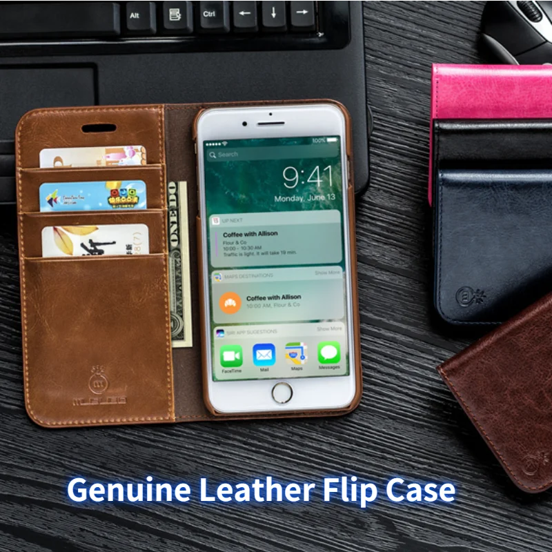 

Genuine Leather Flip Case for iPhone 13/12 /11 Pro Max Mini Luxury Wallet Fitted Cover Business Phone Case for Men and Women