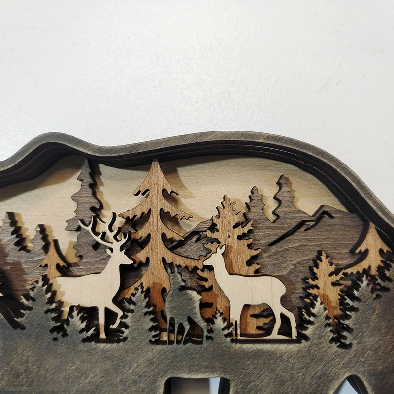 

Wooden Animals Carving Crafts Creative Multi-Layer Desktop Ornament for Home Living Room Office Decoration MAZI888