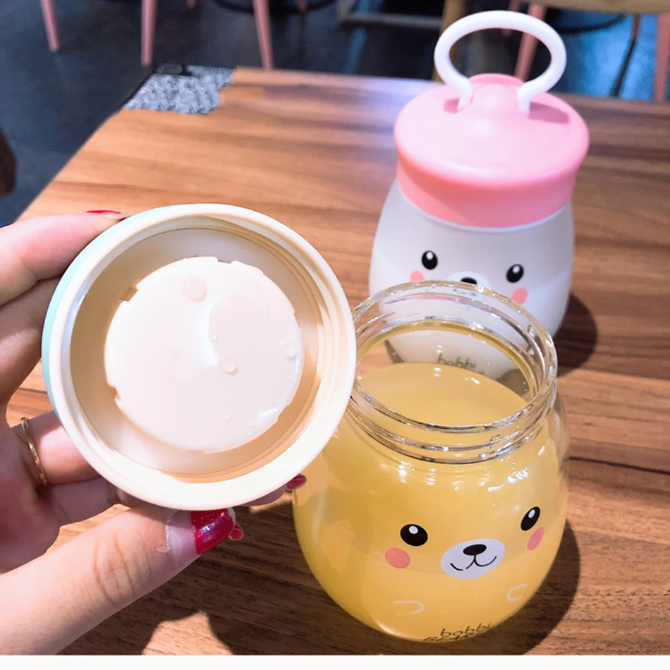 Kawaii стеклянная бутылка для воды, портативная чашка с милым медведем, чайное ситечко, герметичная Питьевая Бутылка для девочек, студентов, детей