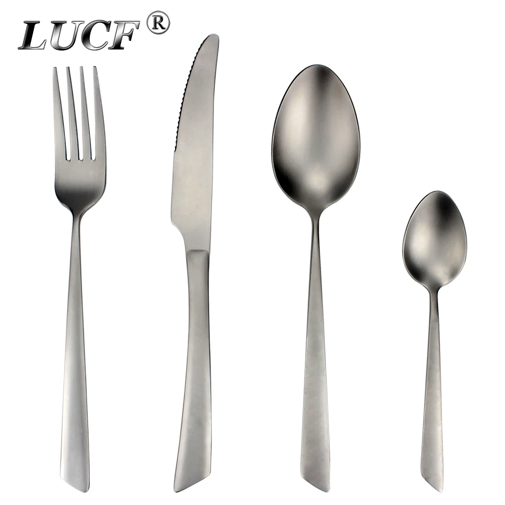 

LUCF Top Grade fantastic matte Stainless Steel Western Dinnerware pattern perfect shape 4 in 1 standard Cutlery sets Tableware