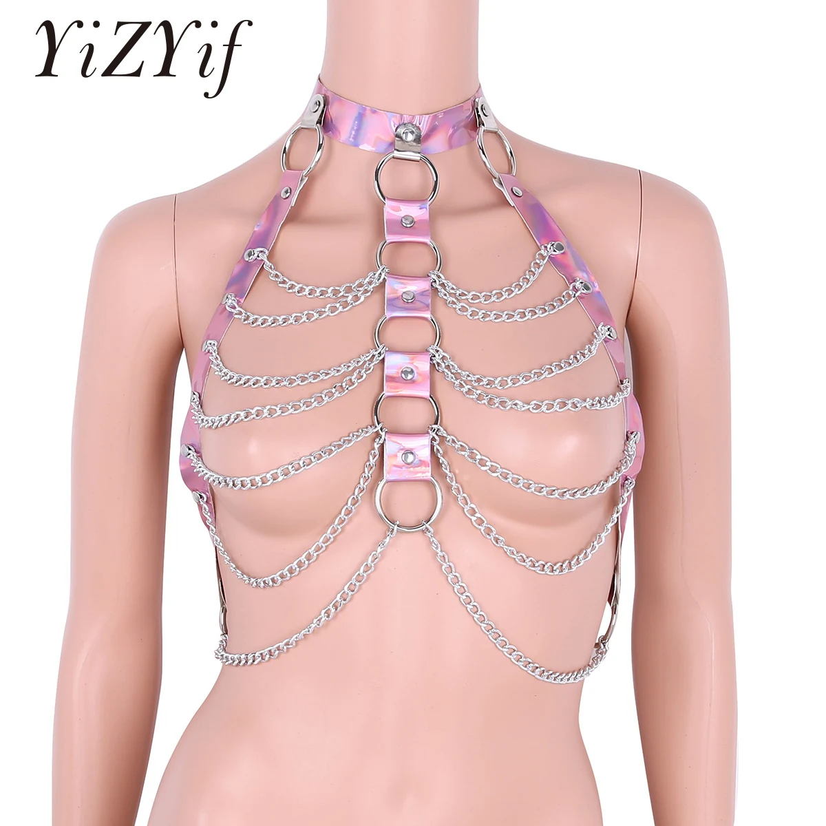 

Goth Leather Body Chest Harness Chain Bra Top Chest Waist Belt Witch Gothic Punk Fashion Metal Girl Festival Jewelry Accessories