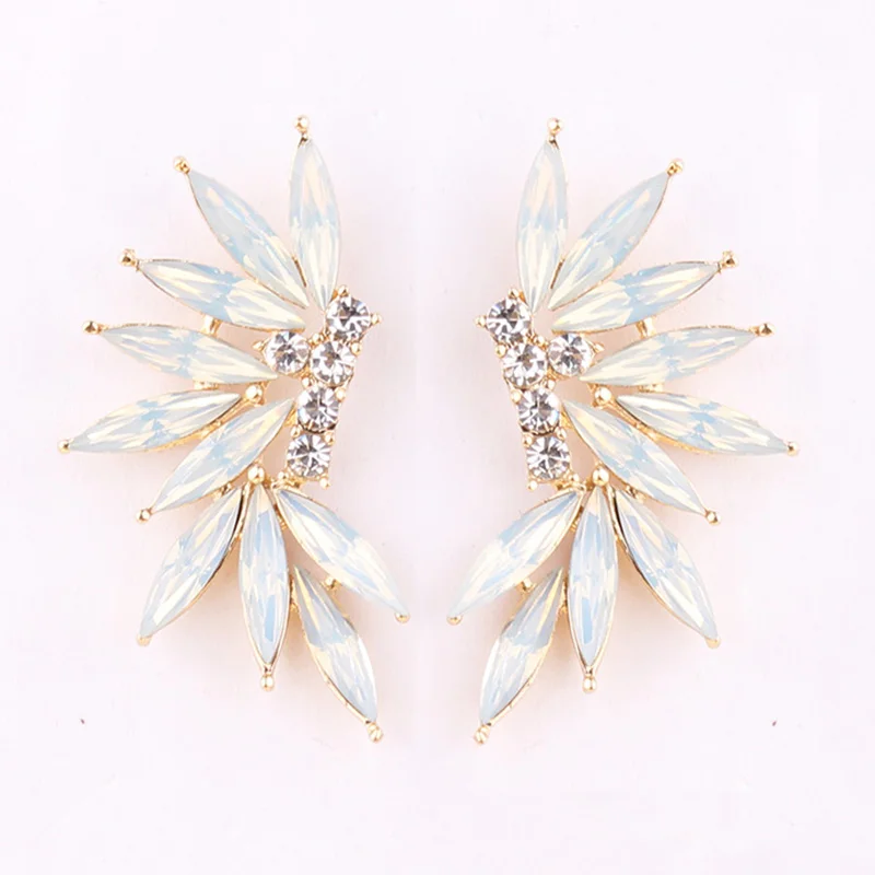 opal white LUBOV блестящие стразы, серьги-гвоздики с крыльями, акриловый кристаллический камень, женские серьги для пирсинга, модные свадебные украшения, рождественский подарок - Окраска металла: opal white