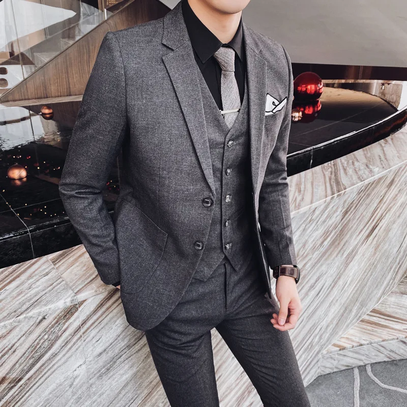 2021 Модные мужские Пиджаки Slim набор одежды из 3 предметов Блейзер деловой