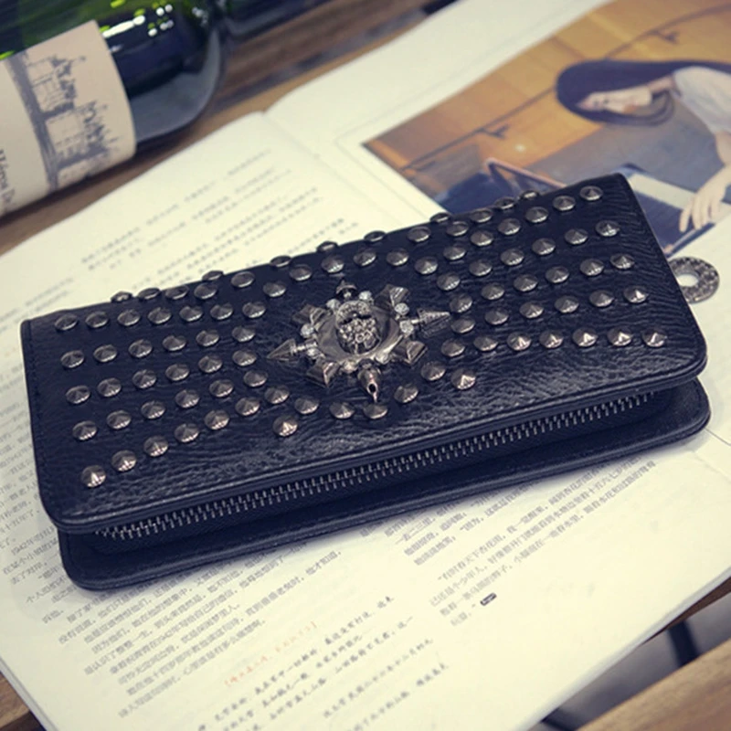 2021 женский кошелек с черепом cartera mujer Новый винтажный кожаный Длинный клатч