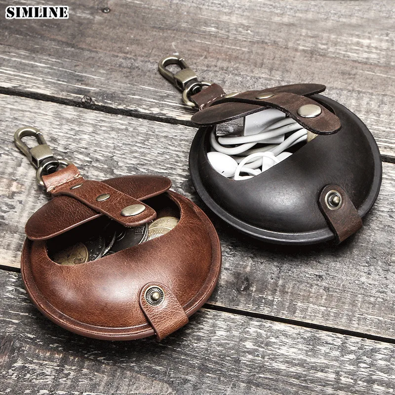 

Genuine Leather Coin Purse Men Vintage Crazy Horse Cowhide Small Change Wallet Pocket Earphone Case Pouch Storage Bag Holder Man