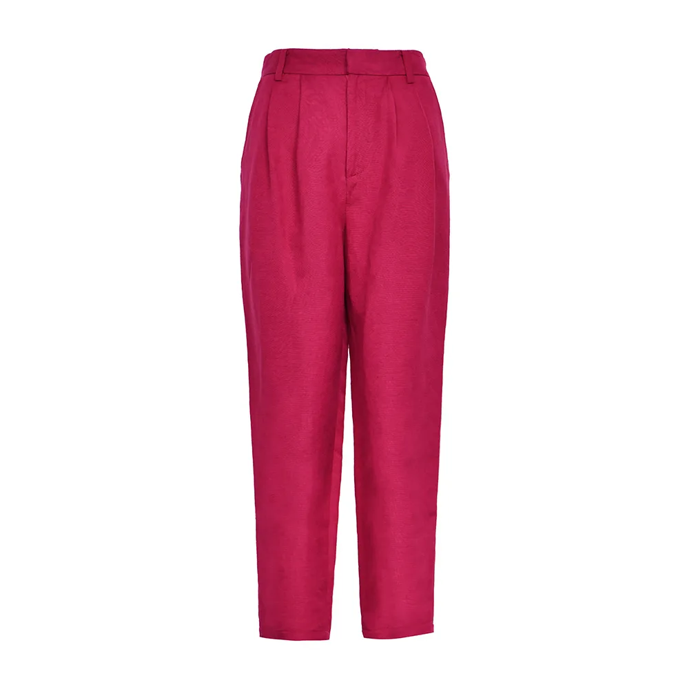 2020 Casual pencil pants female new spring summer temperament commute was thin waist bright linen trousers female feet pants