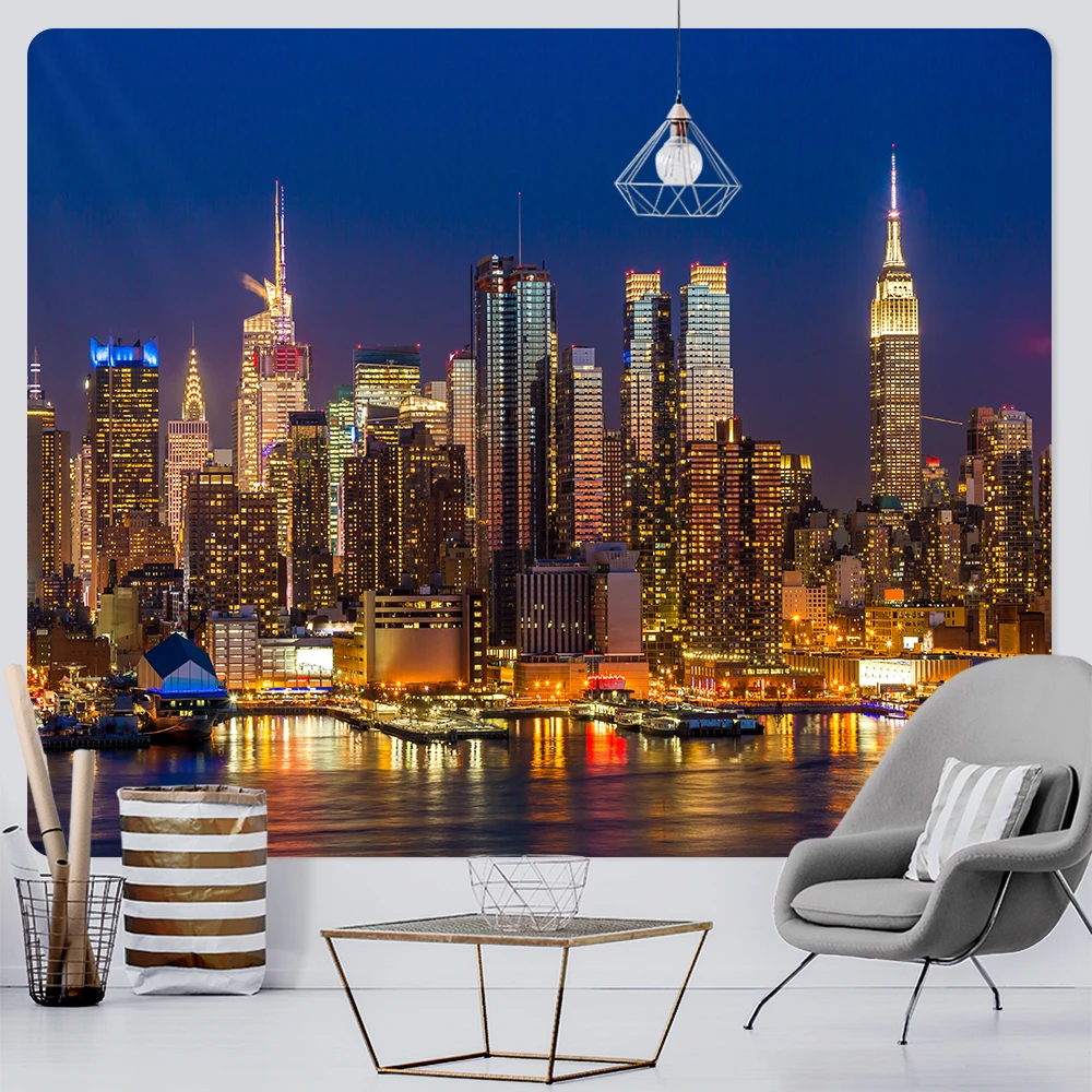

New York City Night Background Cloth Home Art Tapestry Bohemian Decorative Tapestry Hippie Sheets Sofa Blanket