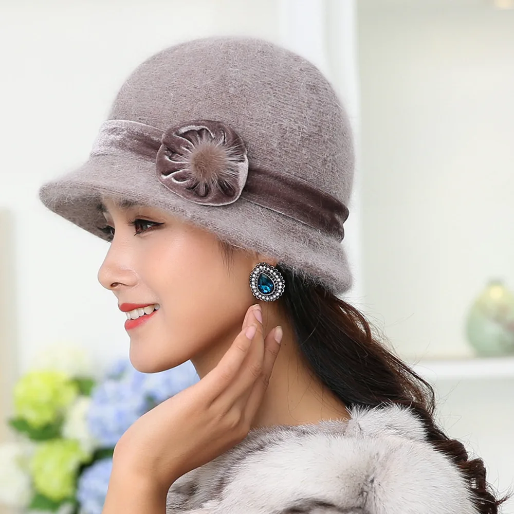 20 стилей,, Зимняя женская вязаная шапка Skullies с цветочным рисунком, супер Мягкая шерстяная шапка с кроличьим мехом, теплые шапки, женские Мешковатые Головные уборы, шапка