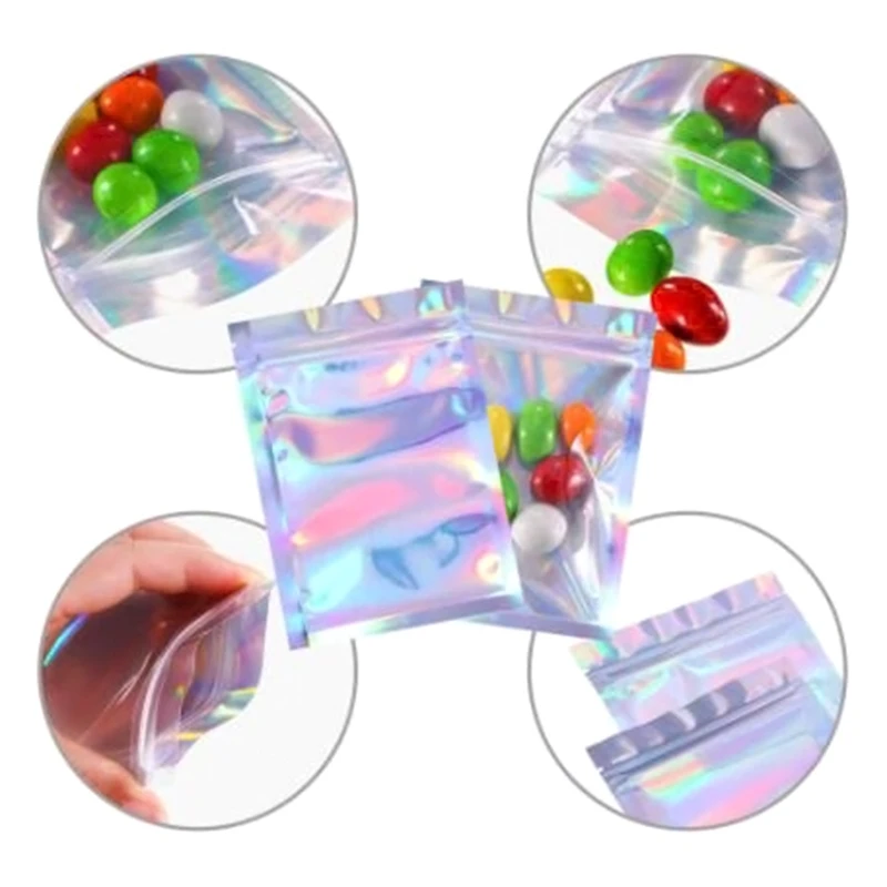 

100pcs Translucent Zip Lock Bags Holographic Storage Bag Xmas Gift Packaging Socks Sexy Lingerie Glove Cosmetics