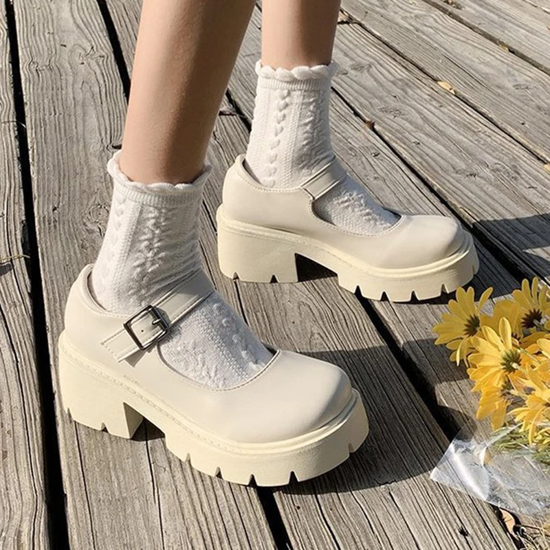 

New Mary Jane Women's Shoes Thick Heel Platform Jk Uniform Single Shoes High Heel Women Retro British Style Leather Shoes