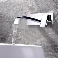 luxury polished chrome bathroom faucet basin sink tap wall mounted square brass mixer tap