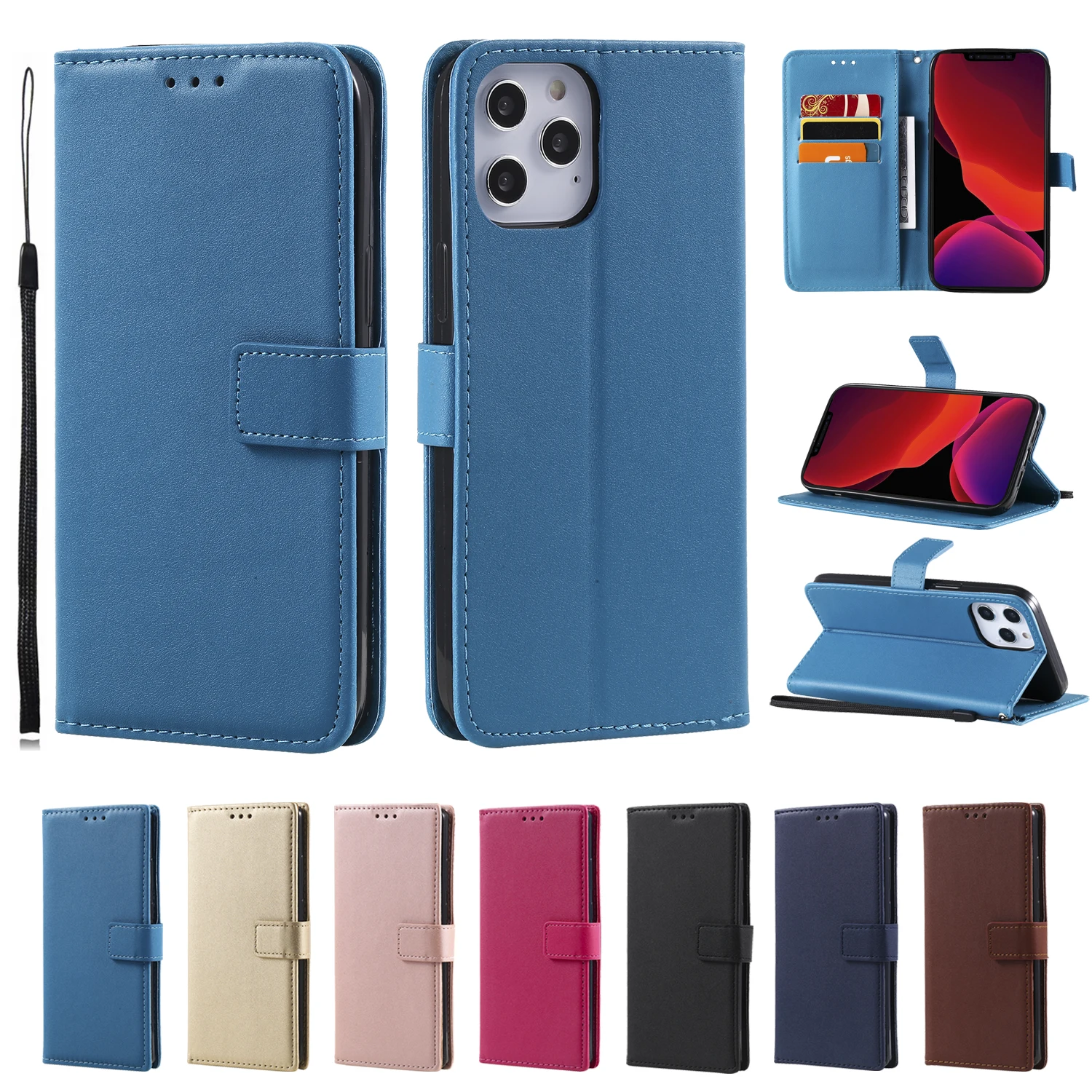 

PU Leather Wallet Case For Samsung Galaxy S8 S9 S10 Plus S20 FE S21 Ultra S6 S7 Edge S3 S4 S5 Mini Flip Card Slots Stand Cover