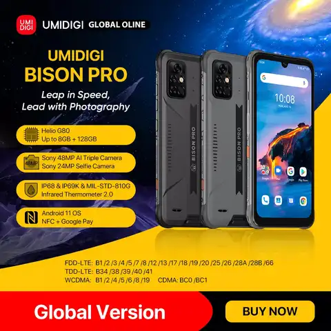 Смартфон UMIDIGI BISON PRO, прочный, IP68/IP69K, Helio G80, тройная камера 48 МП, 6,3 дюйма, FHD +, 5000 мАч