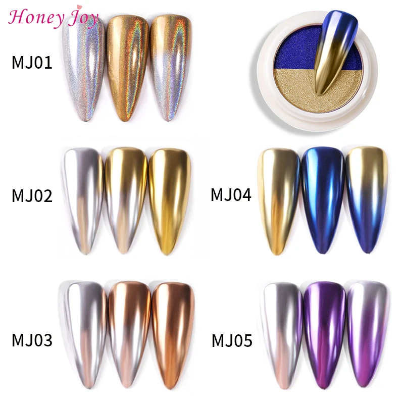 Двухцветная супер яркая голографическая Хромовая однотонная пудра для ногтей