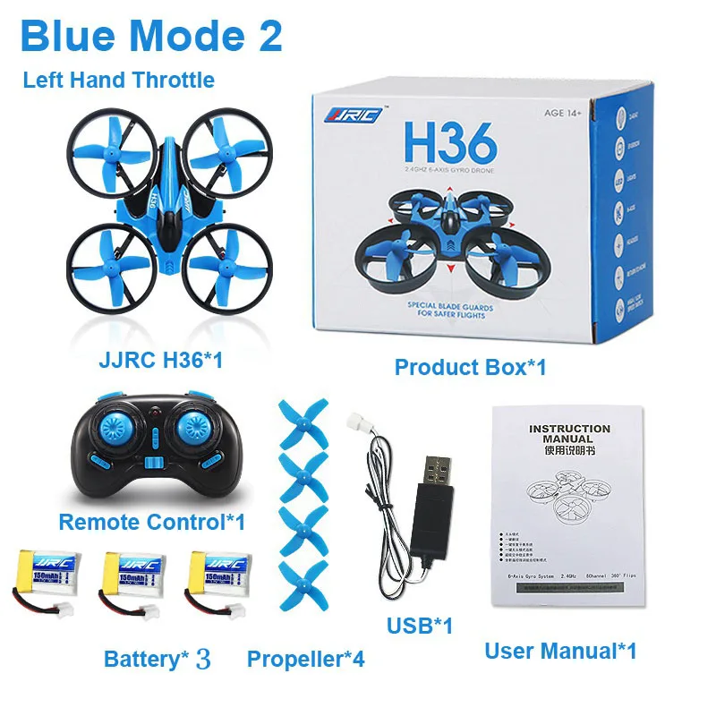 Blue 3 Battery JJRC H36 Мини 2,4G 4CH 6-осевой 3D флип Безголовый режим Дрон Квадрокоптер с дистанционным управлением и E010 мульти Батарея - Цвет: Blue 3 Battery