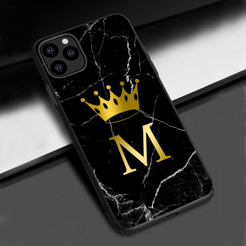 13M Пользовательское имя письмо монограмма Золотая Корона черный мрамор мягкий чехол для телефона для iphone 11 Pro Max SE 5X6 6s 7 7Plus 8 8 plus XS Max XR - Цвет: 13M