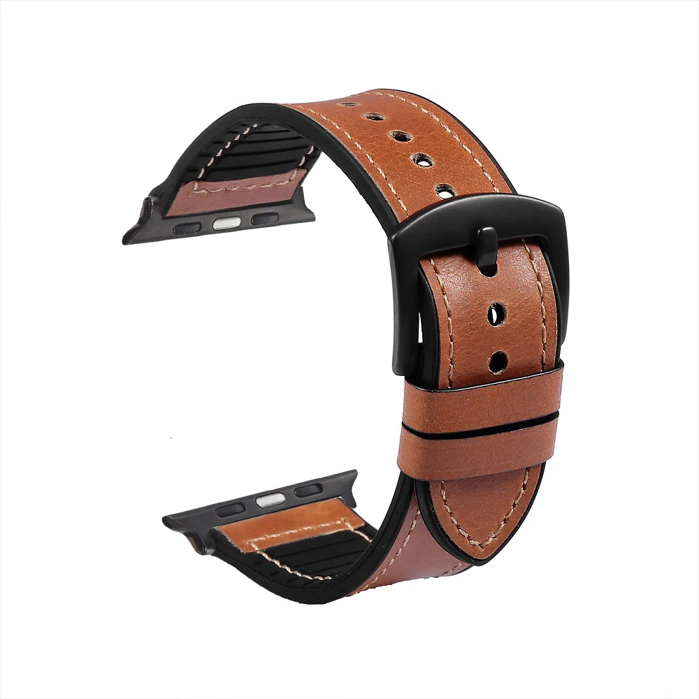 Браслет для часов из силикона и кожи 38мм 40мм 42мм 44мм для замены на Apple Watch 3/2/1 и iWatch 4/5.