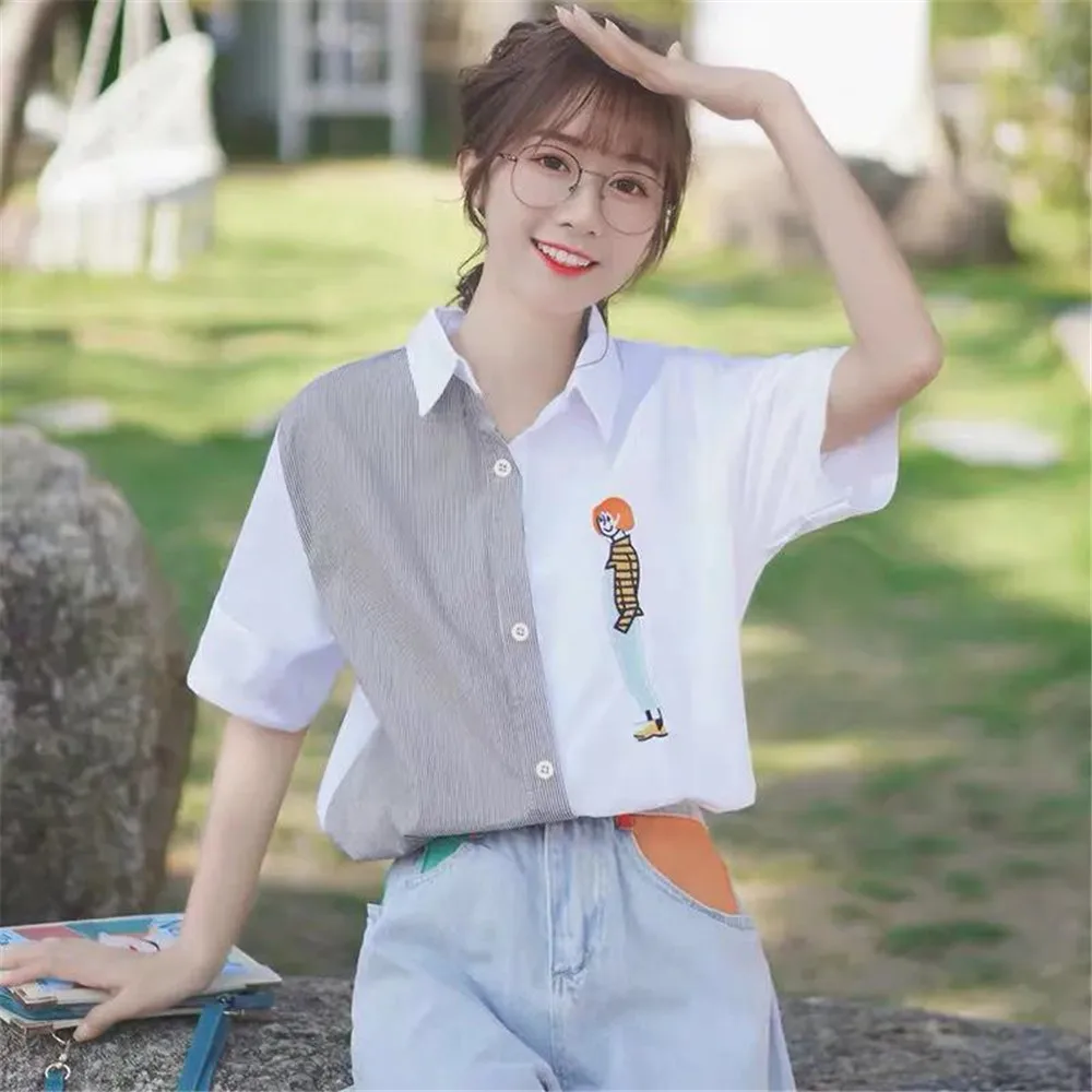 

Cool Patchwork Shirt For Girl Loose Summer Oversize Summer Shirt Women Harajuku Punk Tops Tee 2021 Hip Hop Korean Clothes Shirt