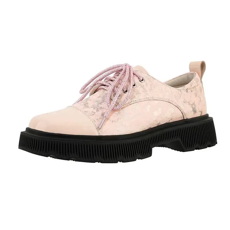 

Krazing Pot big size genuine leather square toe casual spring shoes print platform lace up concise women vulcanized shoes L42